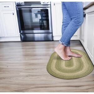 Oval Braided Jute Rug 16x24 Green Country Rustic Entryway Kitchen Mat